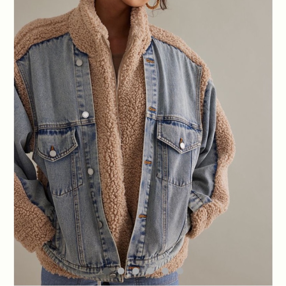 Anthropologie BLANKNYC fuzzy wuzzy Sherpa denim Jacket - Picture 6 of 15